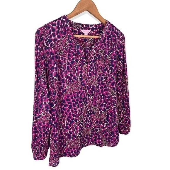 Lilly Pulitzer Sherida Top In Gigi Giraffe Pink Navy Cotton Casual Size S EUC - Picture 3 of 10